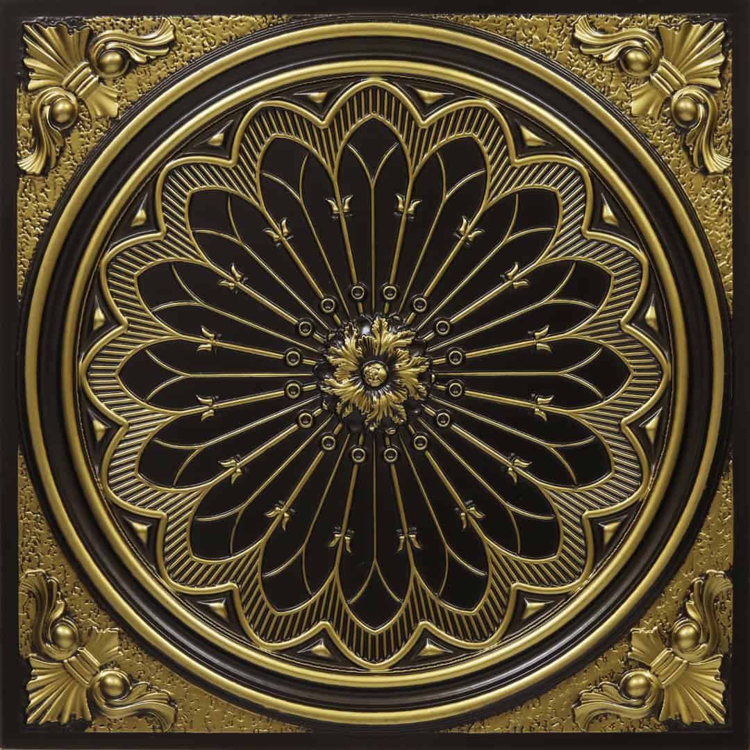 Antique Brass Color Grand Dahlia Design PVC Ceiling Panel