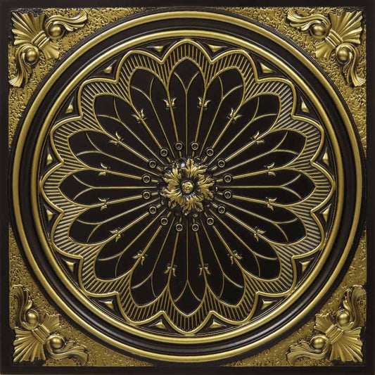 Antique Brass Color Grand Dahlia Design PVC Ceiling Panel
