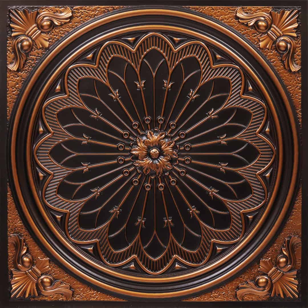 Antique Copper Color Grand Dahlia Design PVC Ceiling Panel