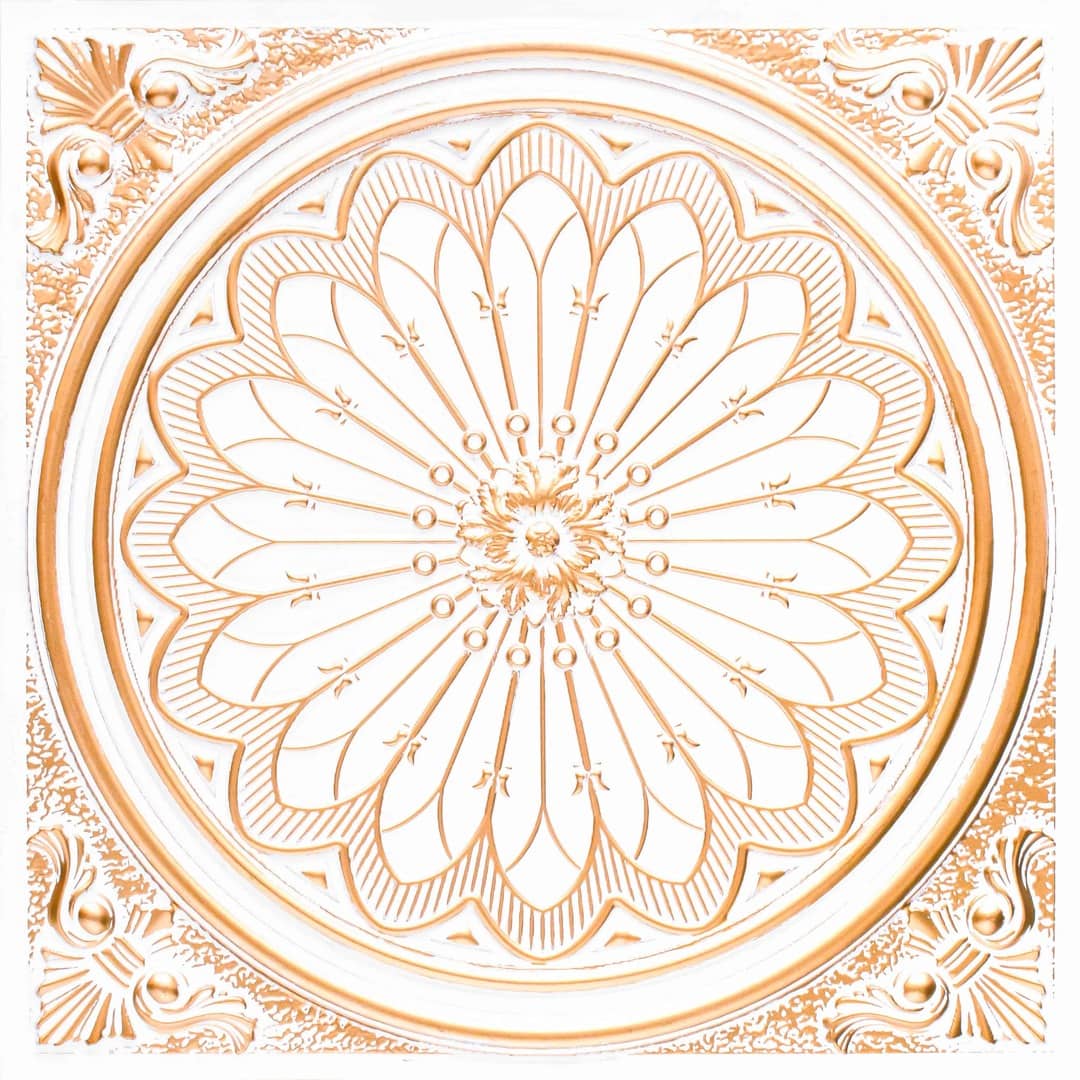Antique White Color Grand Dahlia Design PVC Ceiling Panel