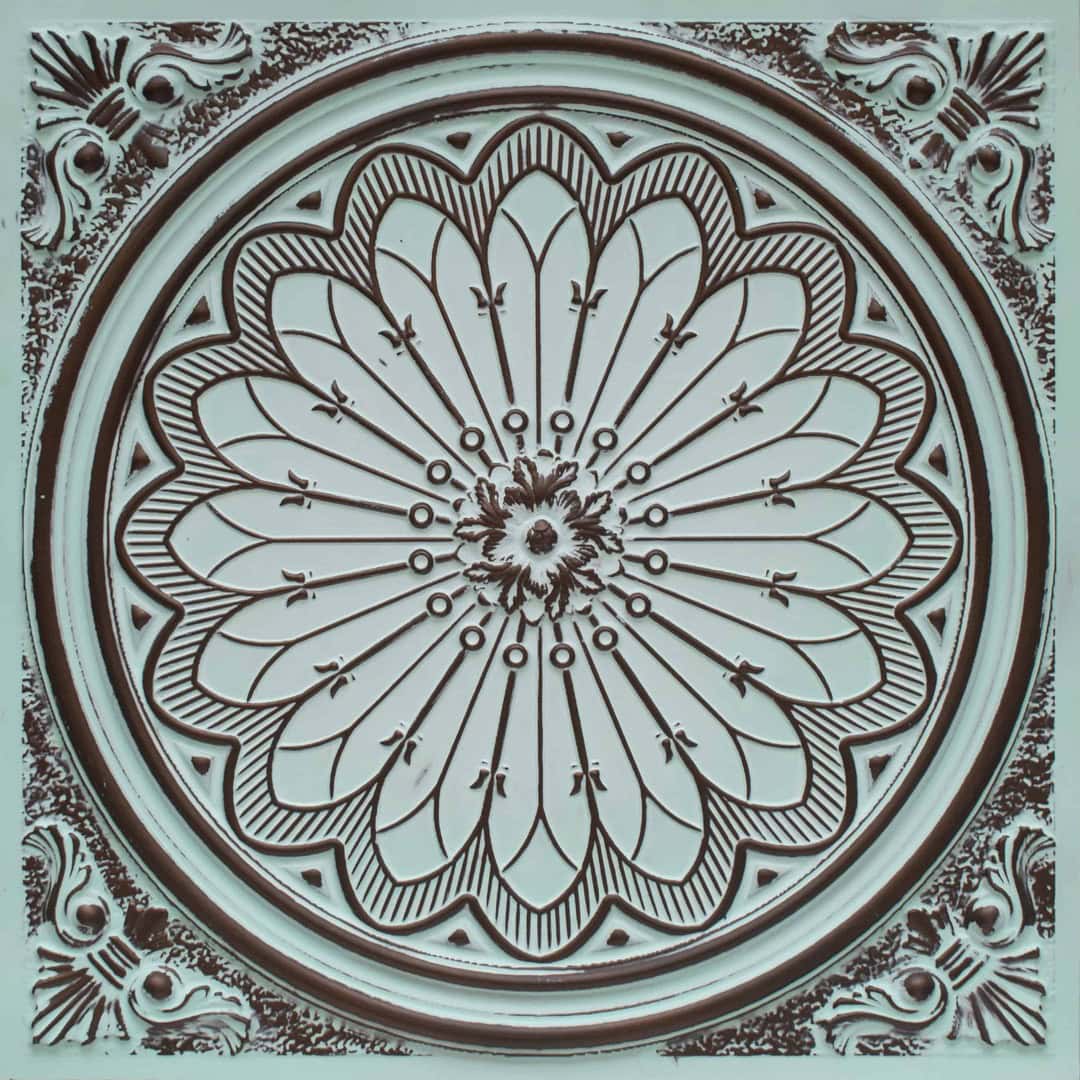 Aqua Tin Color Grand Dahlia Design PVC Ceiling Panel