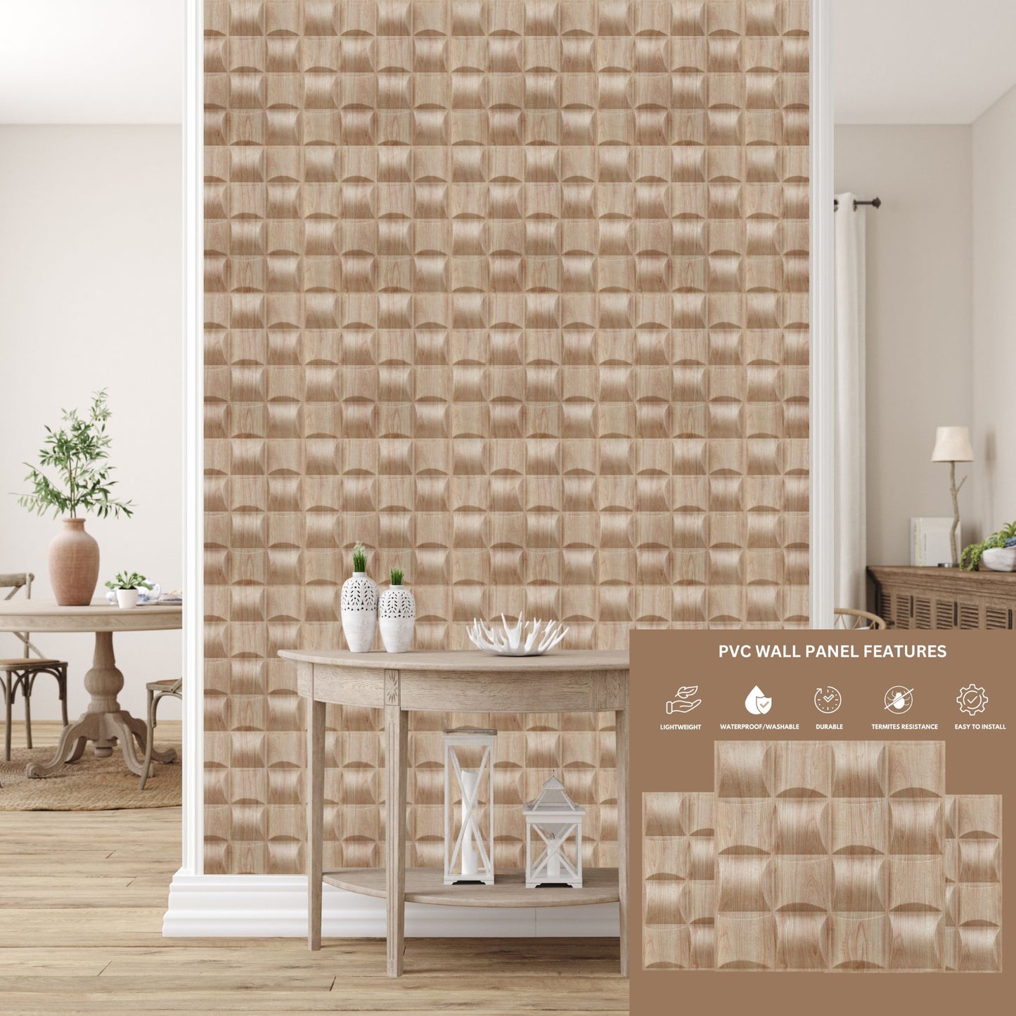 Beechwood Block Design 3D Wall Panel View-3