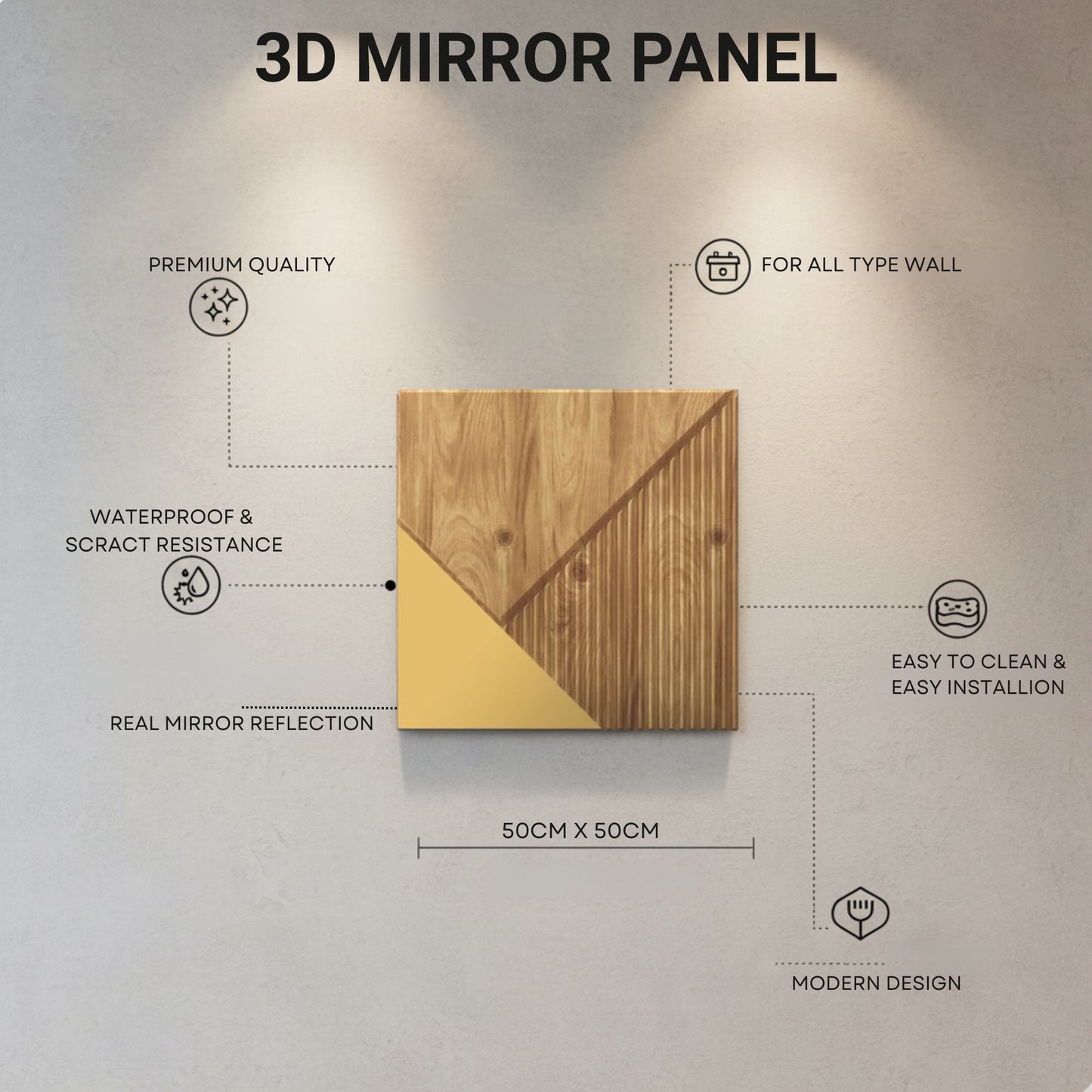 3D Wall Panels for Home Decor PVC Plaina Design 50X50 cm