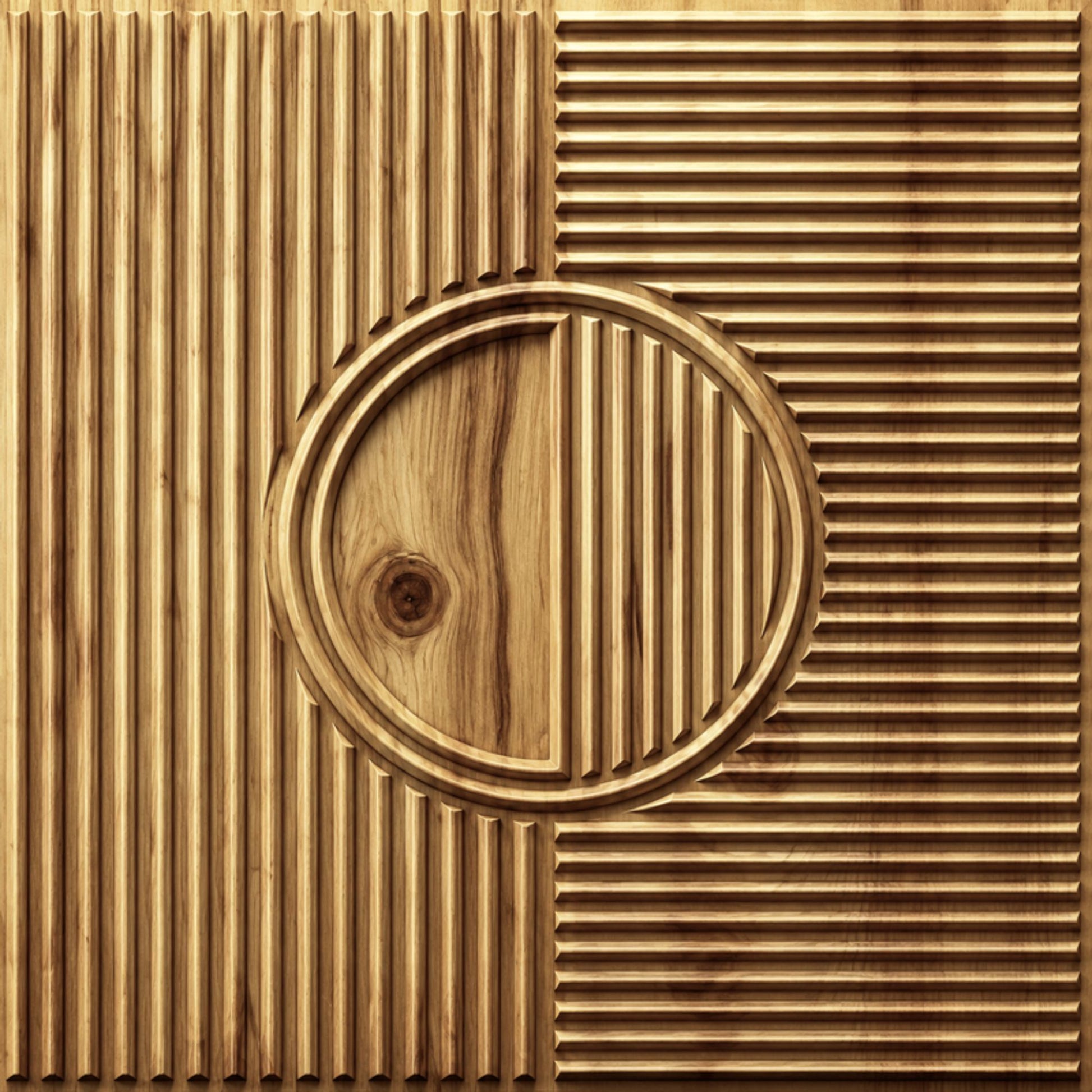 Beech Wood Self Adhesive PVC wall Panels Fluted Circle Design
