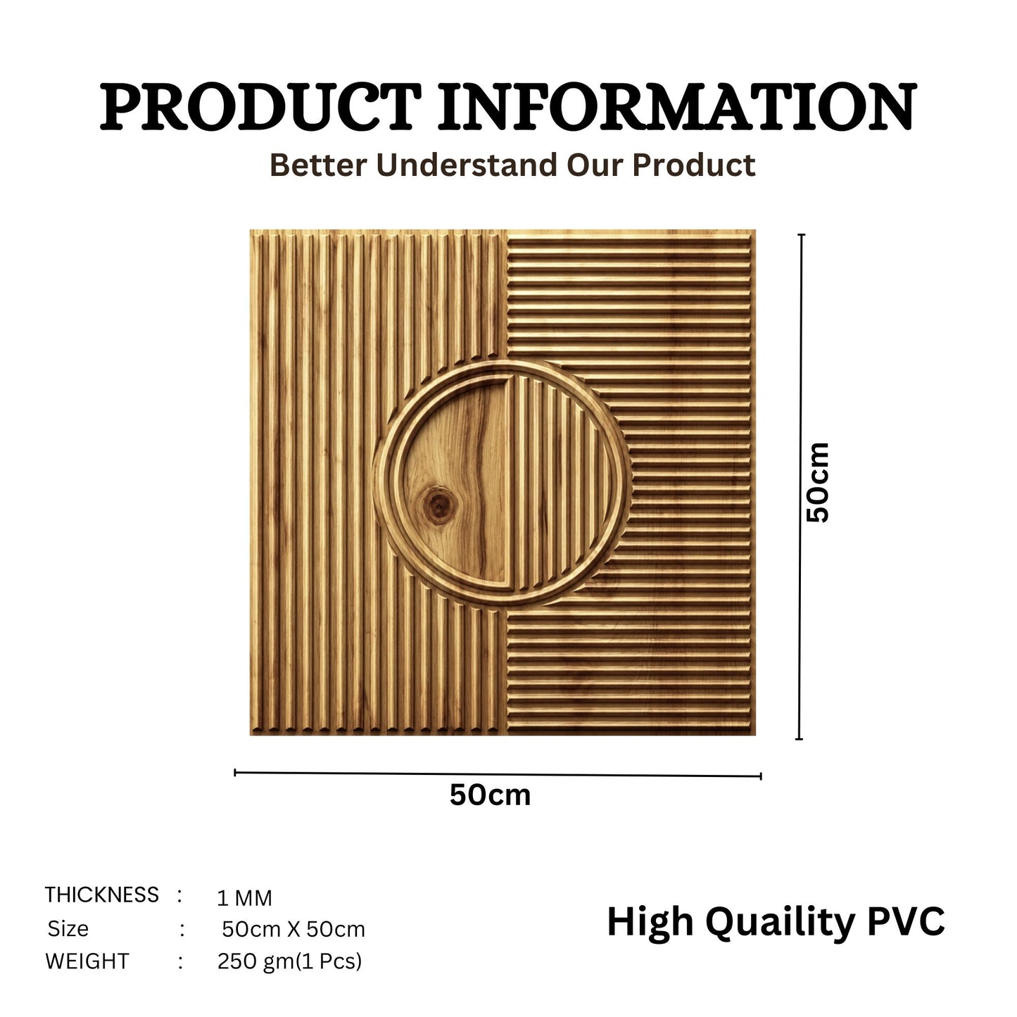 Beech Wood Self Adhesive PVC wall Panels Fluted Circle Design
