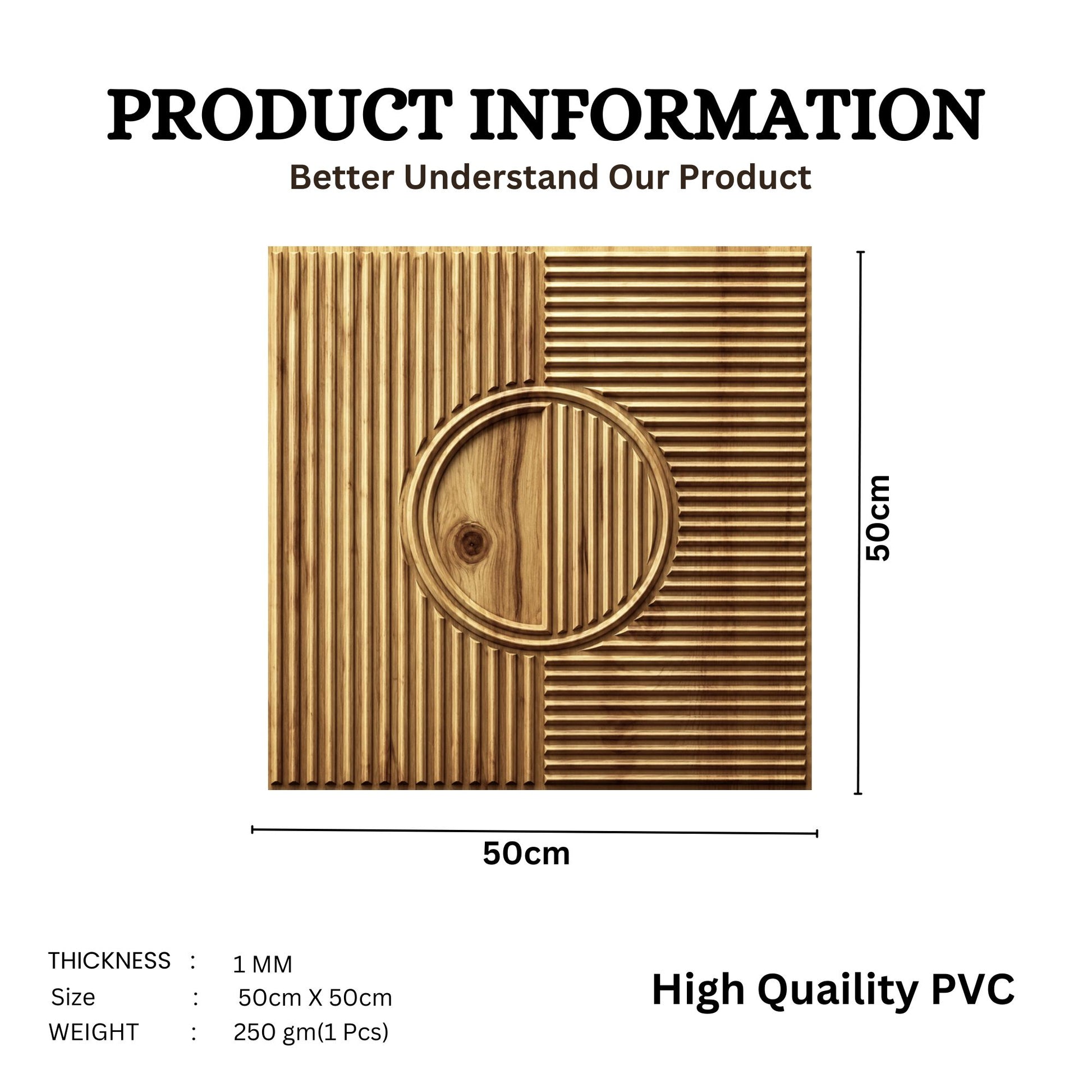 Beech Wood Self Adhesive PVC wall Panels Fluted Circle Design

