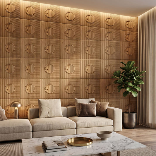 Beech Wood Self Adhesive PVC wall Panels Fluted Circle Design
