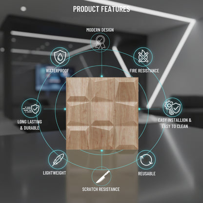 Beech Wood Cubical Design 3D Wall Panels View-3