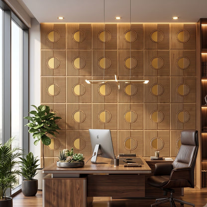 Beech Wood - Gold Self Adhesive PVC wall Panels Fluted Circle Design
