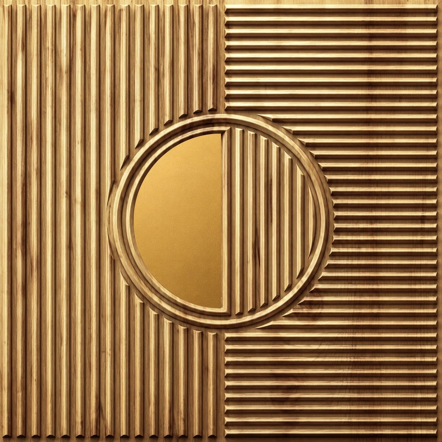 Beech Wood - Gold Self Adhesive PVC wall Panels Fluted Circle Design
