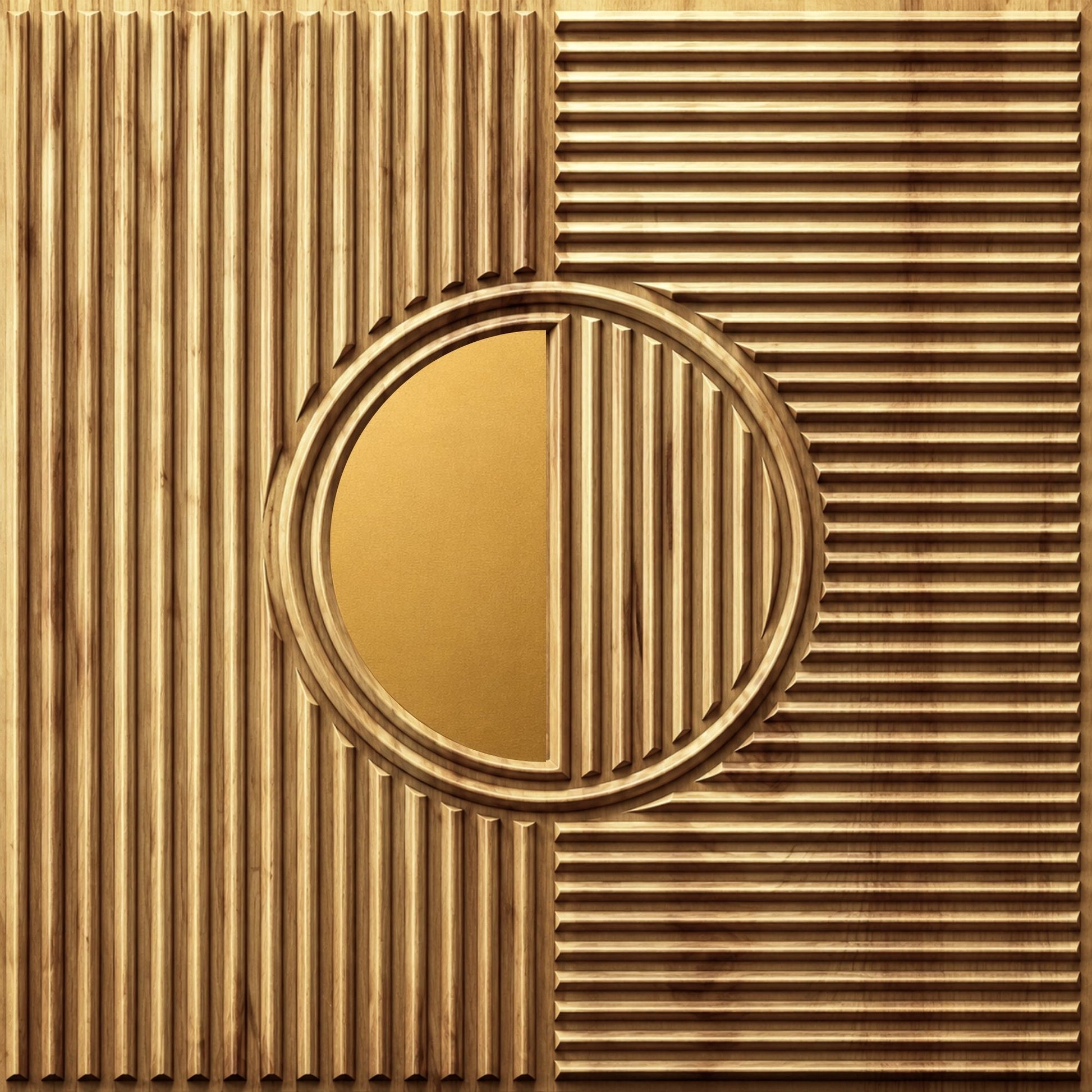 Beech Wood - Gold Self Adhesive PVC wall Panels Fluted Circle Design
