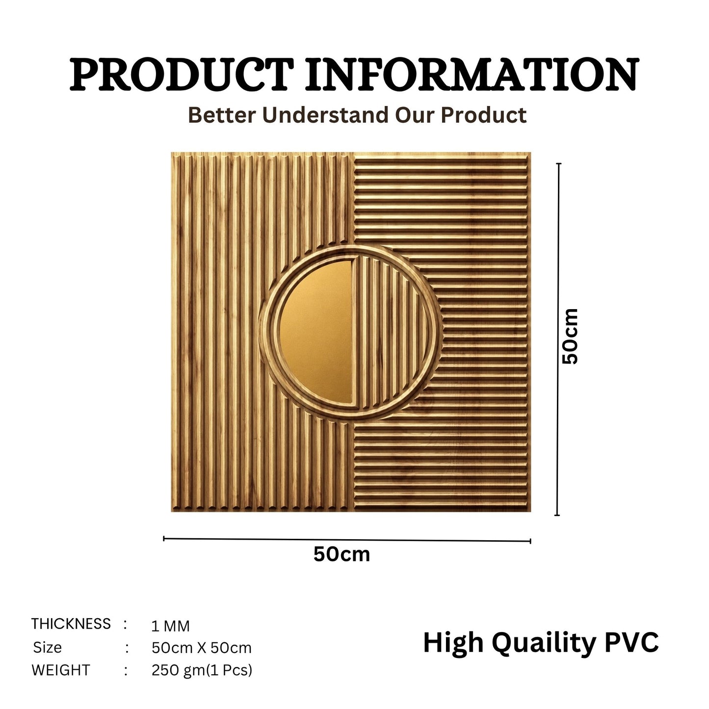 Beech Wood - Gold Self Adhesive PVC wall Panels Fluted Circle Design
