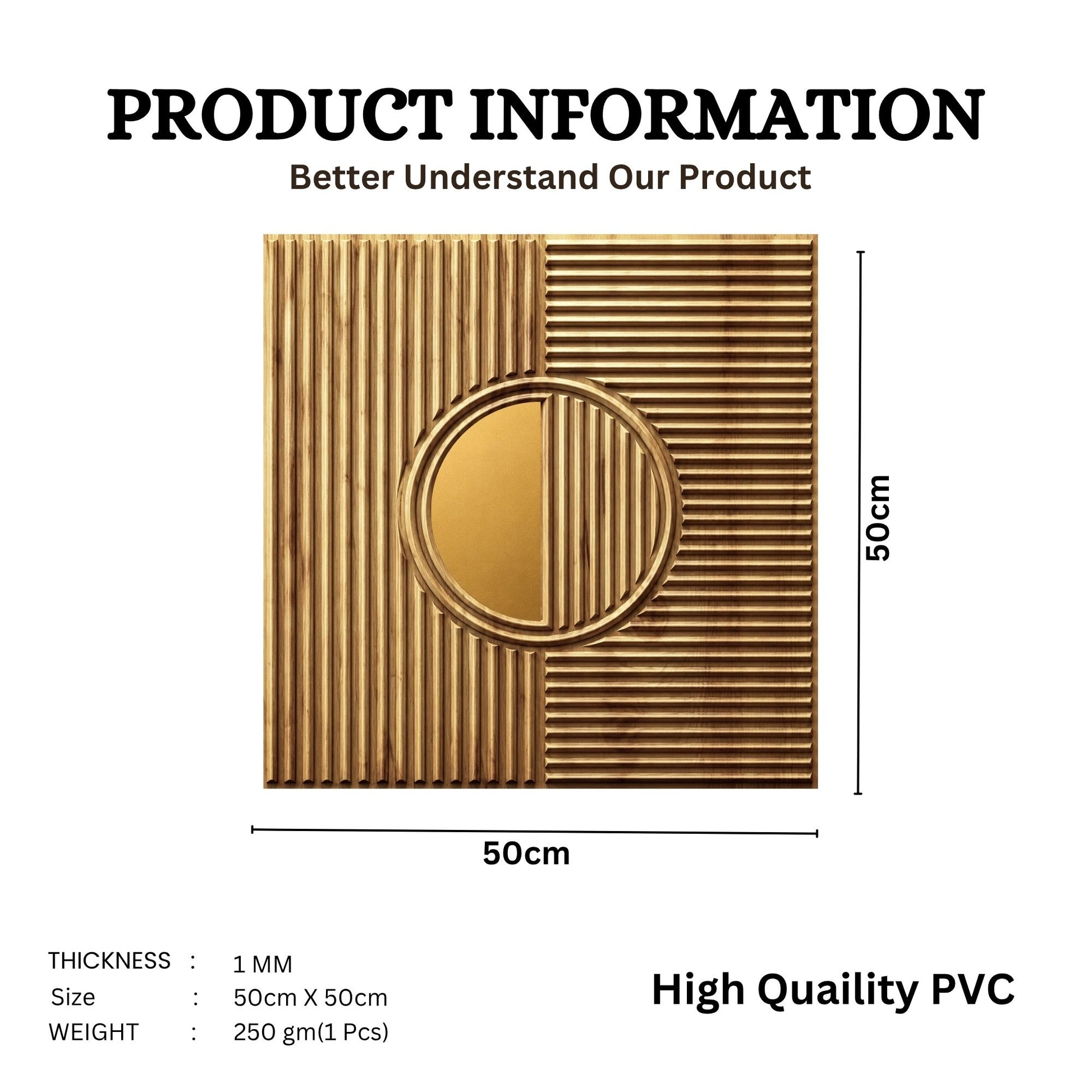 Beech Wood - Gold Self Adhesive PVC wall Panels Fluted Circle Design
