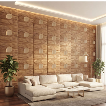 Beech Wood - Gold Self Adhesive PVC wall Panels Curve Line Design
