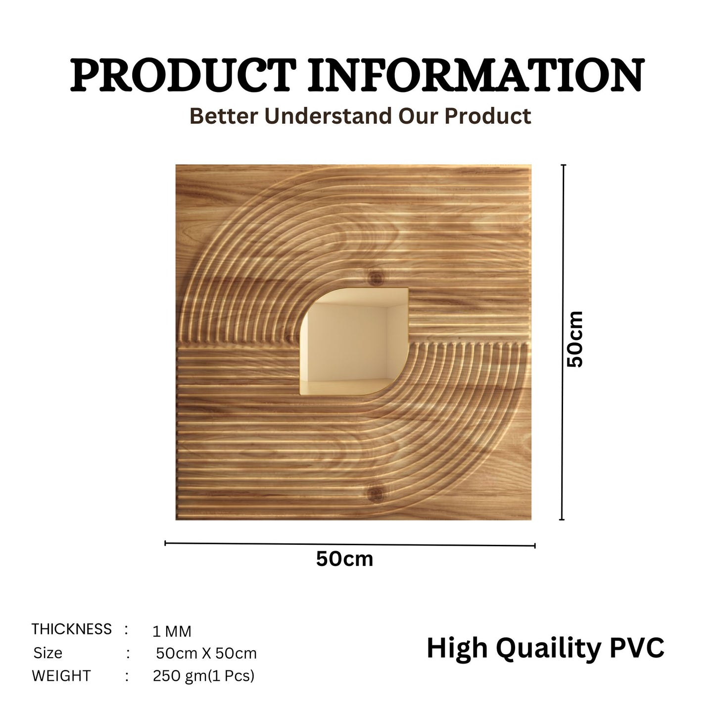 Beech Wood - Gold Self Adhesive PVC wall Panels Curve Line Design

