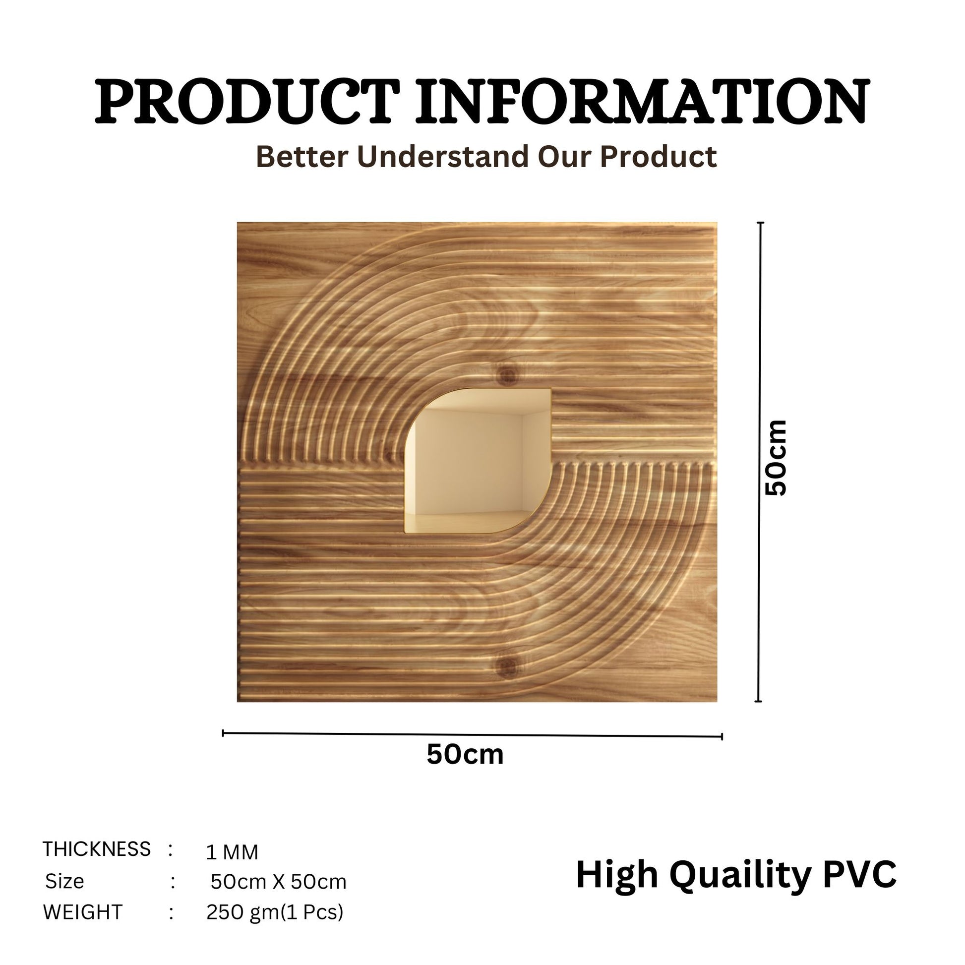 Beech Wood - Gold Self Adhesive PVC wall Panels Curve Line Design
