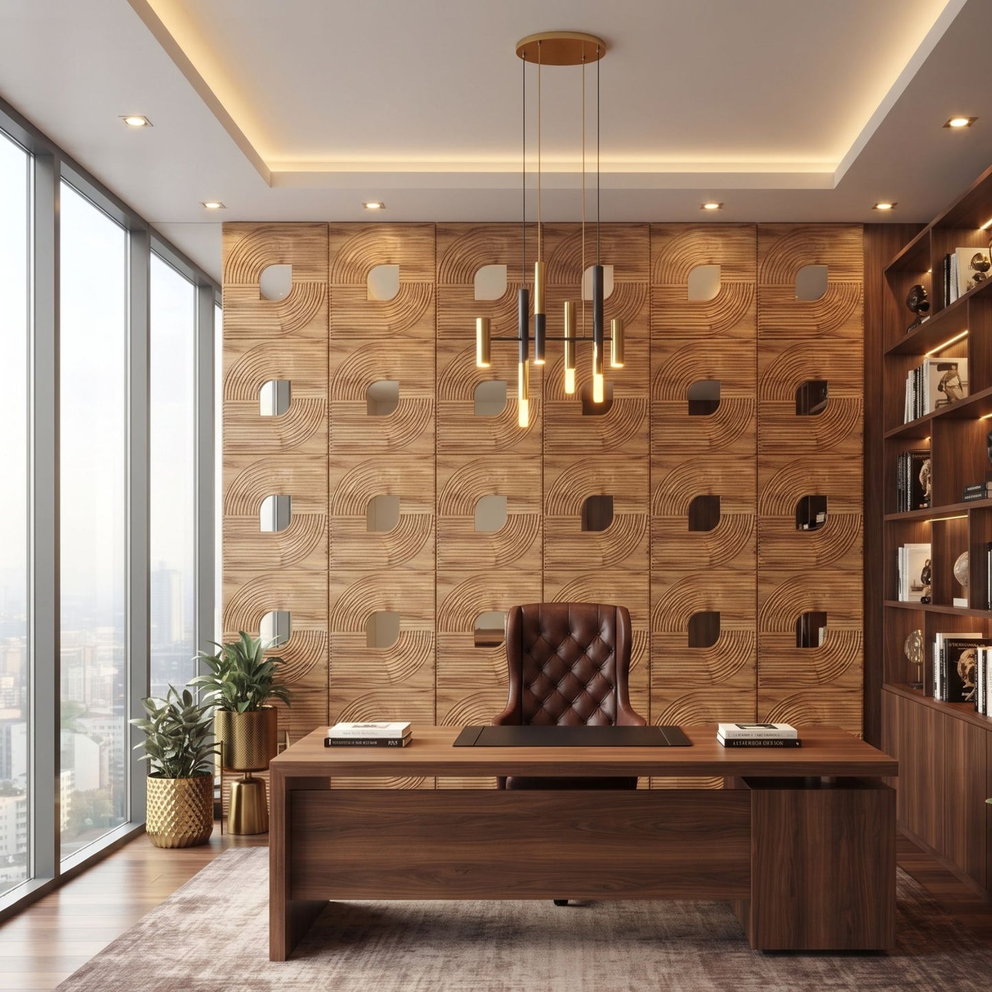 Beech Wood - Gold Self Adhesive PVC wall Panels Curve Line Design
