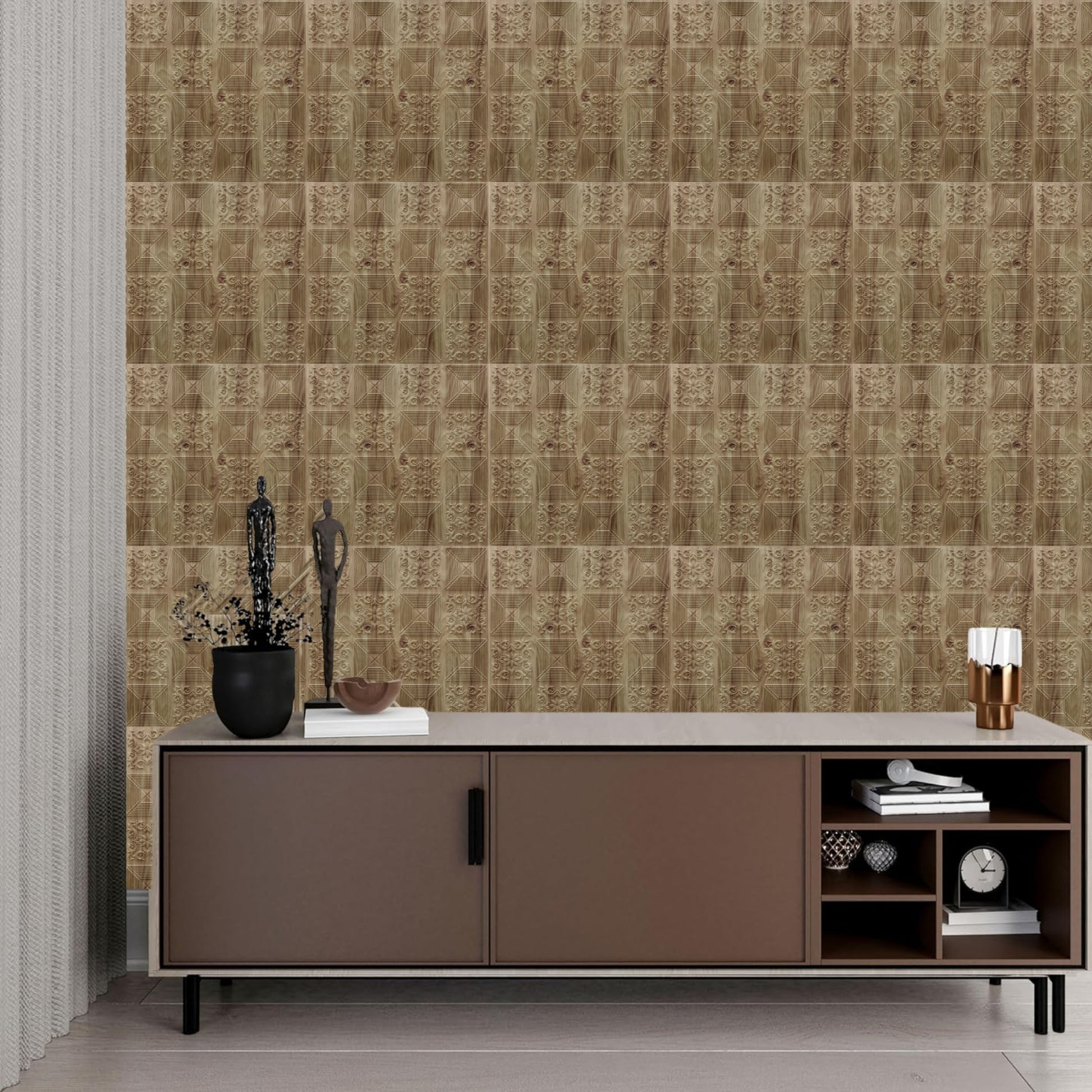 Beech Wood Self Adhesive Wall Panels Flower Design