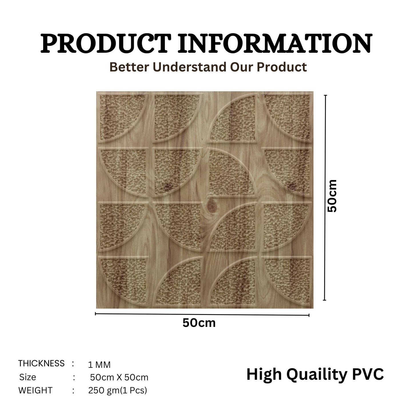 3D Self Adhesive Wall Panel Quarter Circle Design- 50x50cm