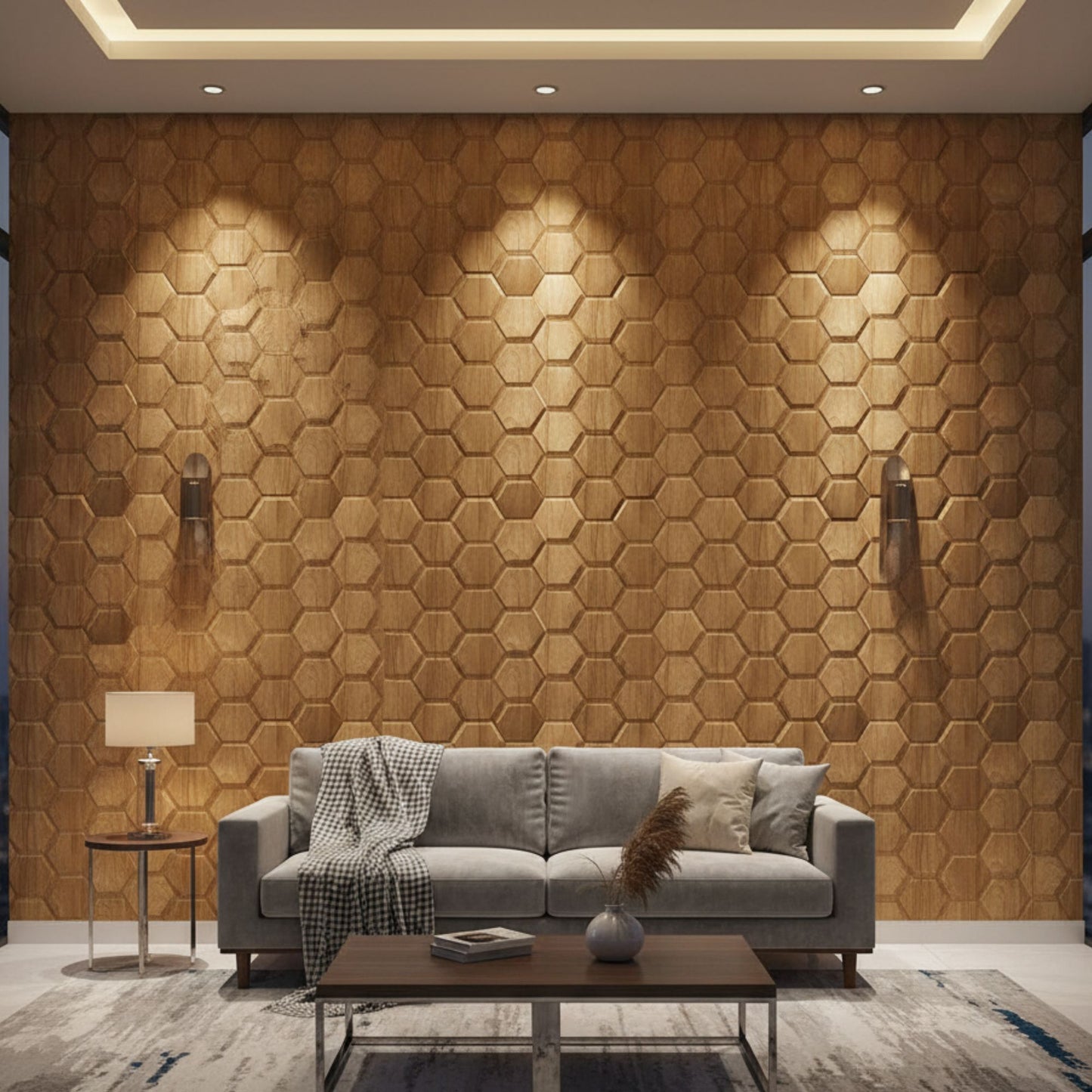 Beech Wood 3D Wall Panels Hexagon Design-td038