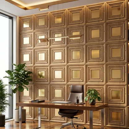 Beech Wood Gold Accent Design Acrylic 3D Wall Panel-1