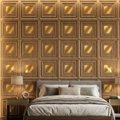Beech Wood Gold Accent Design Acrylic 3D Wall Panel-2