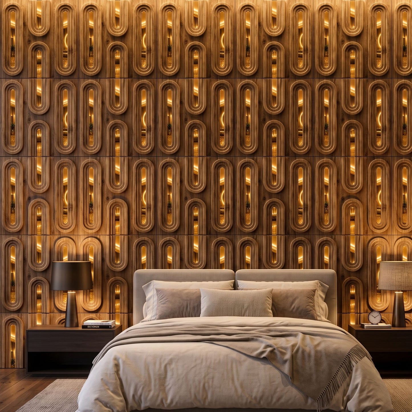Beech Wood Gold Acrylic Loops Design 3D Wall Panel-1