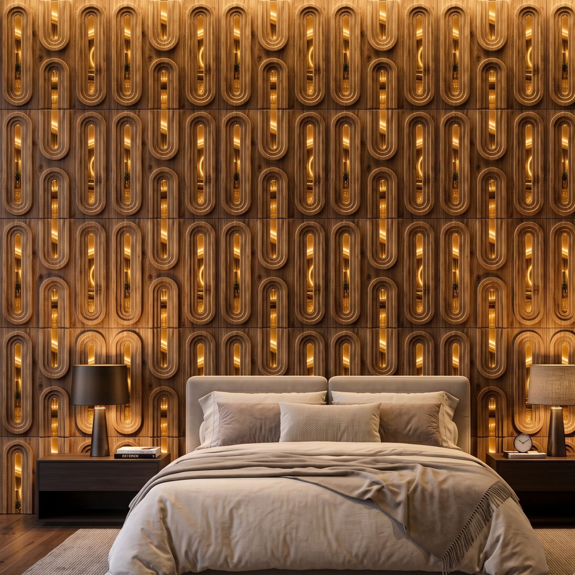 Beech Wood Gold Acrylic Loops Design 3D Wall Panel-1