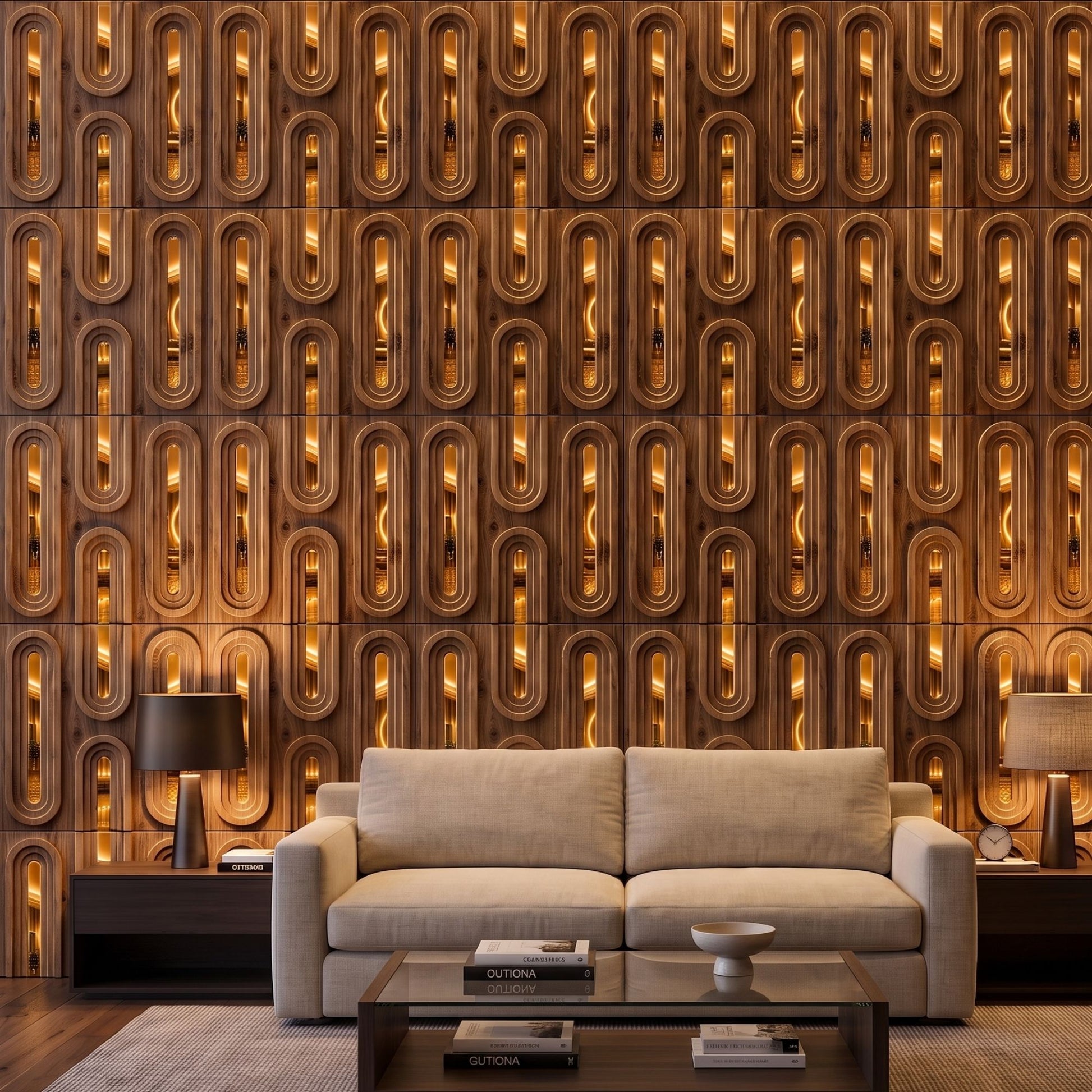 Beech Wood Gold Acrylic Loops Design 3D Wall Panel-3