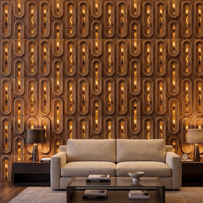 Beech Wood Gold Acrylic Loops Design 3D Wall Panel-3