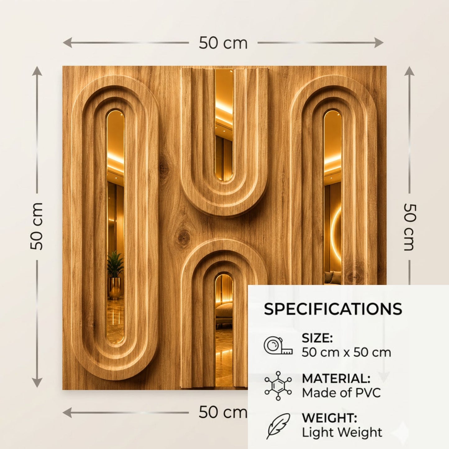 Beech Wood Gold Acrylic Loops Design 3D Wall Panel-4