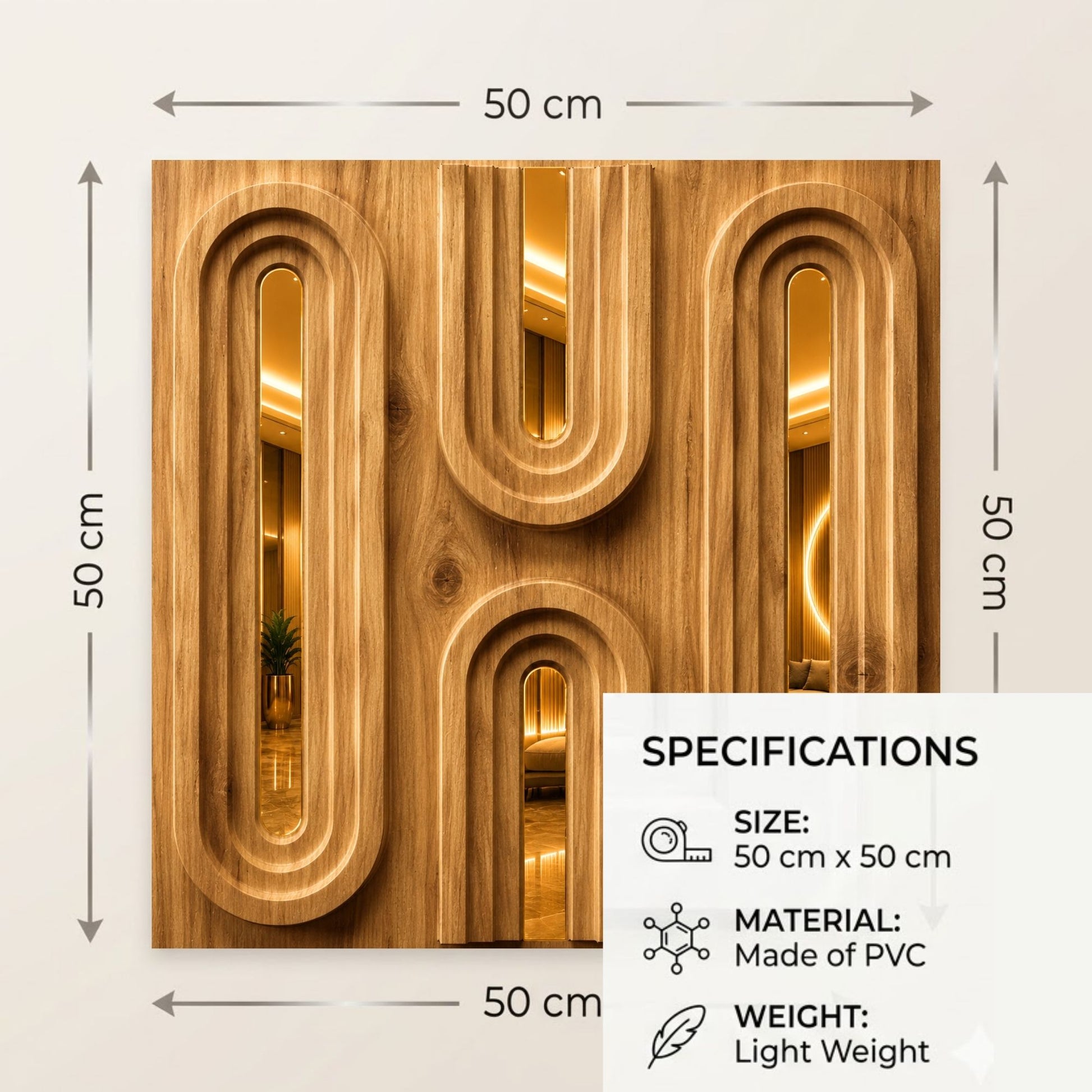 Beech Wood Gold Acrylic Loops Design 3D Wall Panel-4