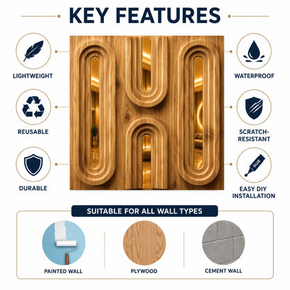 Beech Wood Gold Acrylic Loops Design 3D Wall Panel-5