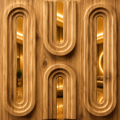 Beech Wood Gold Acrylic Loops Design 3D Wall Panel