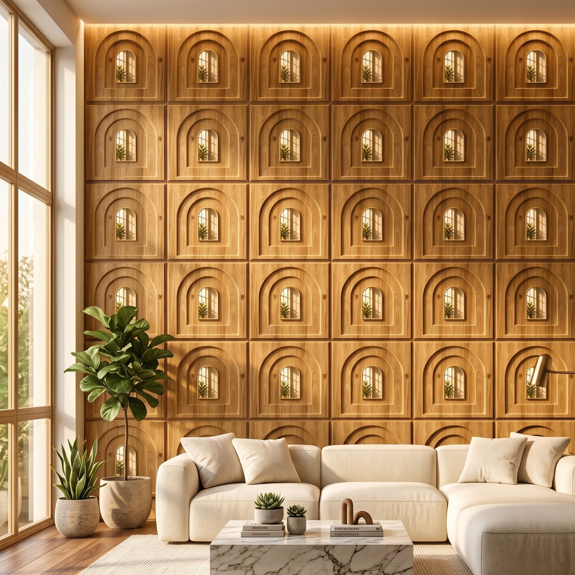 Beech Wood Gold Archi Design Acrylic 3D Wall Panel-1