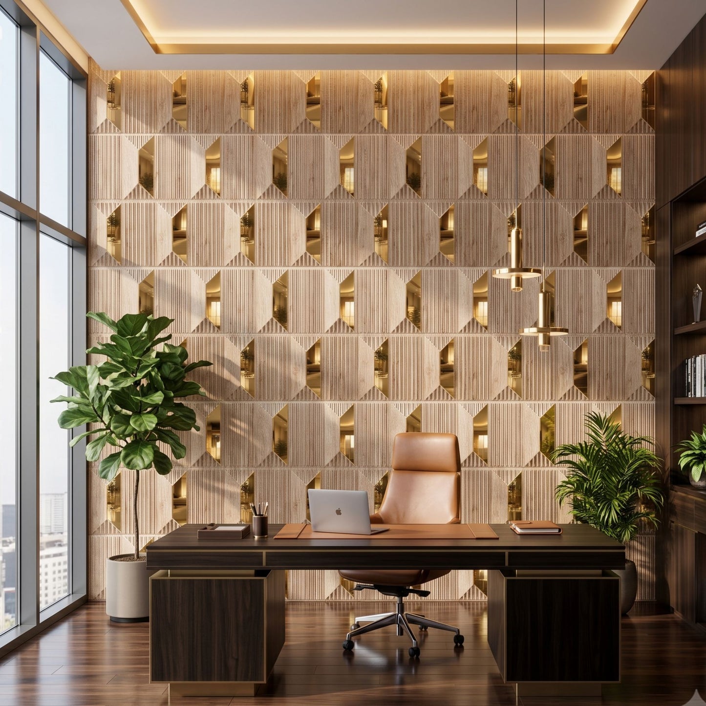 Beech Wood Gold Artisan Design Acrylic 3D Wall Panel-1