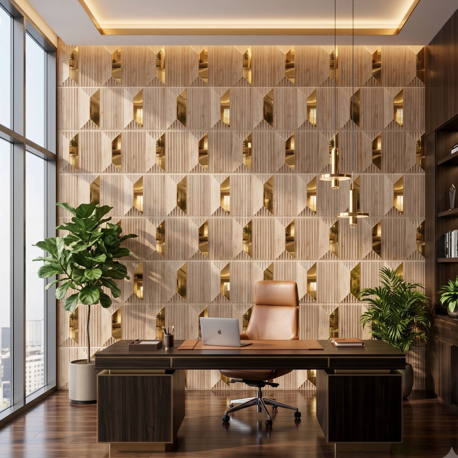 Beech Wood Gold Artisan Design Acrylic 3D Wall Panel-1