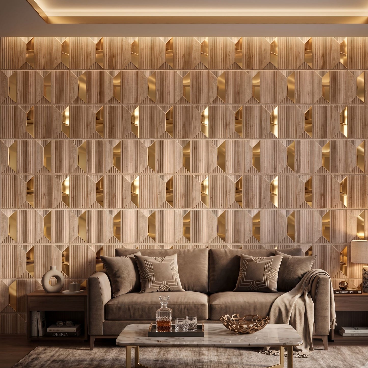 Beech Wood Gold Artisan Design Acrylic 3D Wall Panel-2