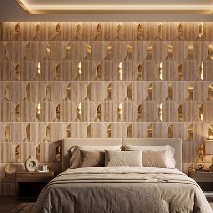 Beech Wood Gold Artisan Design Acrylic 3D Wall Panel-3