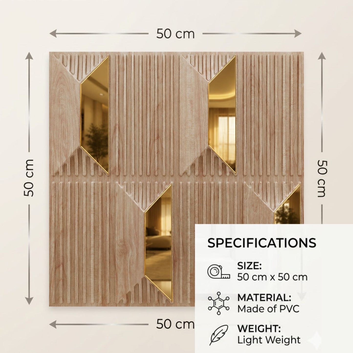 Beech Wood Gold Artisan Design Acrylic 3D Wall Panel-6