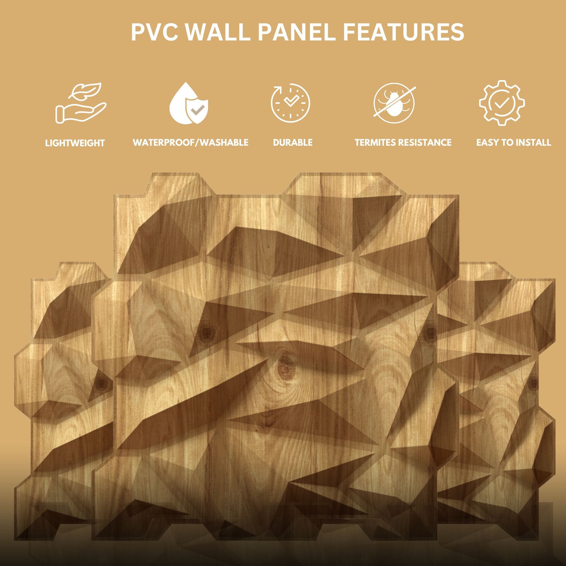 Beech Wood Diamond Design 3D Wall Panel View-3