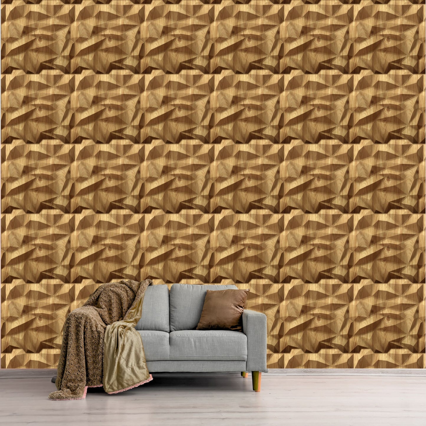 Beech Wood Diamond Design 3D Wall Panel View-2