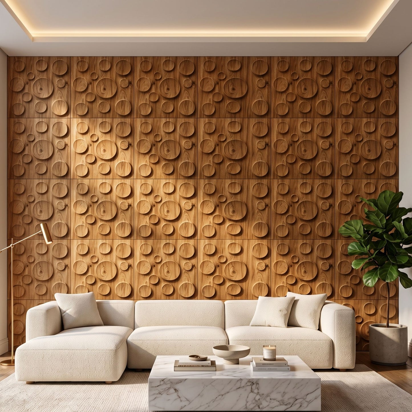 Beech Wood Moon Design 3D Wall Panel-1