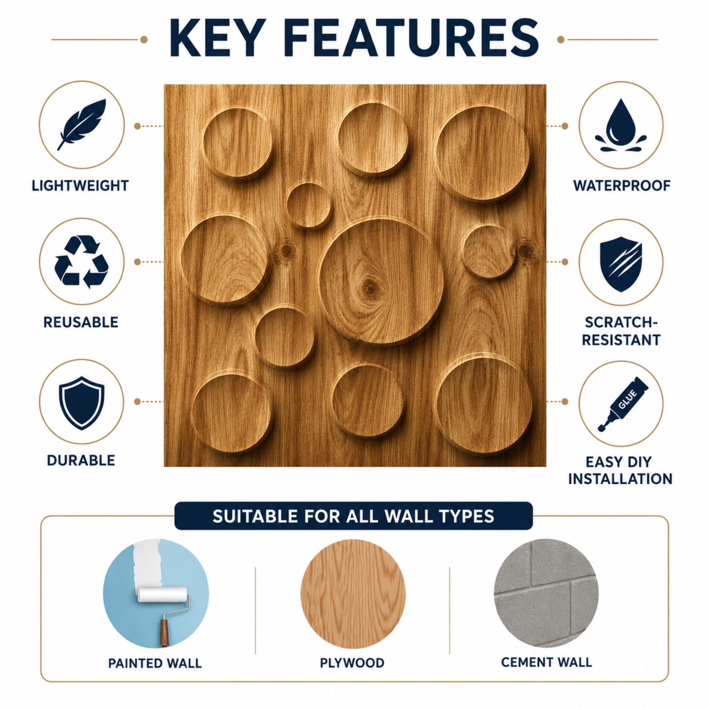 Beech Wood Moon Design 3D Wall Panel-2