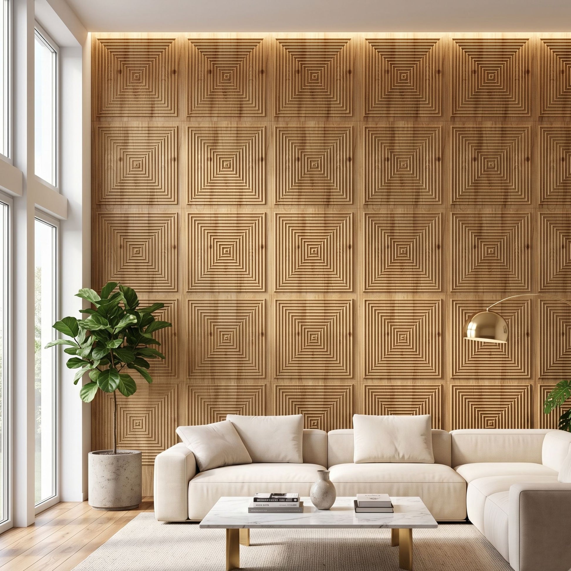 Beech Wood Pyramid Design 3D Wall Panel-1