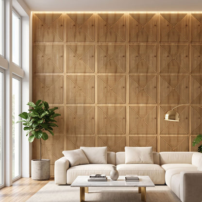 Beech Wood Pyramid Design 3D Wall Panel-1