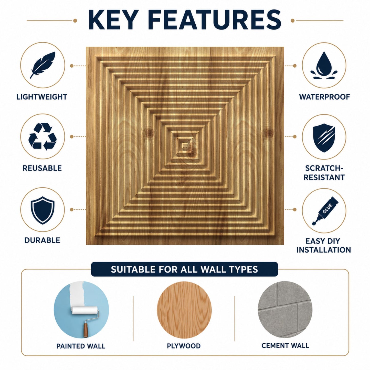 Beech Wood Pyramid Design 3D Wall Panel-2