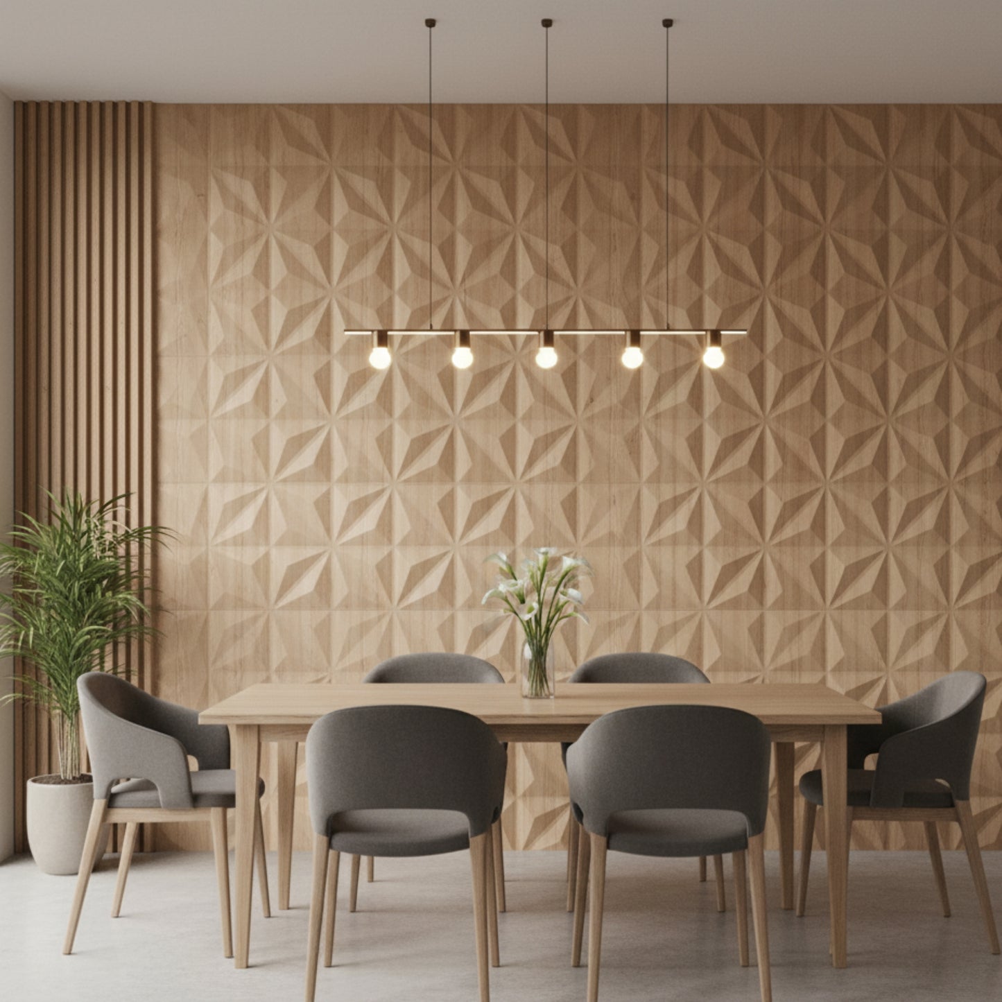Beech Wood Crystal  Design 3D Wall Panel Front View-2