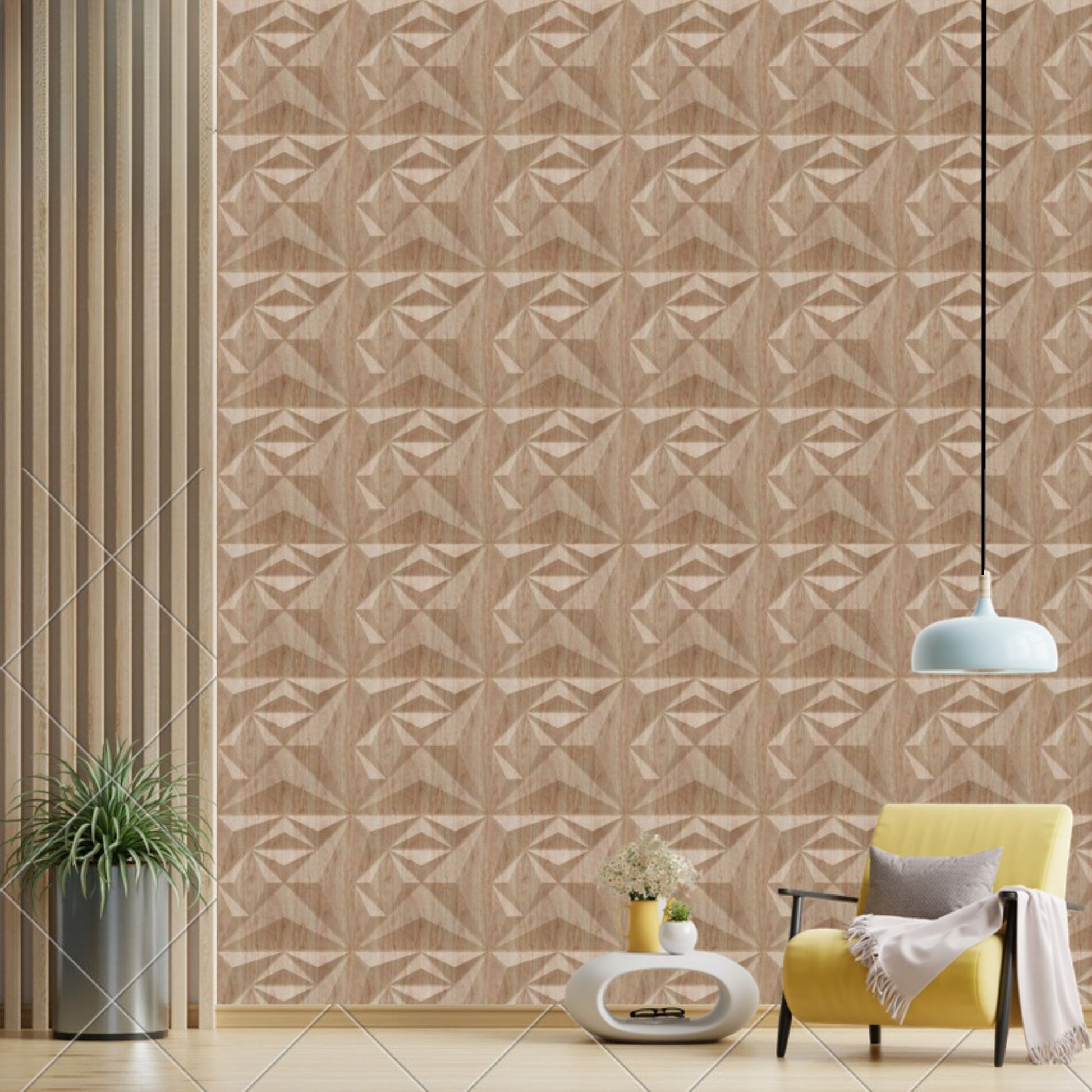 Beech wood Diamond Design 3D Wall Panel-2