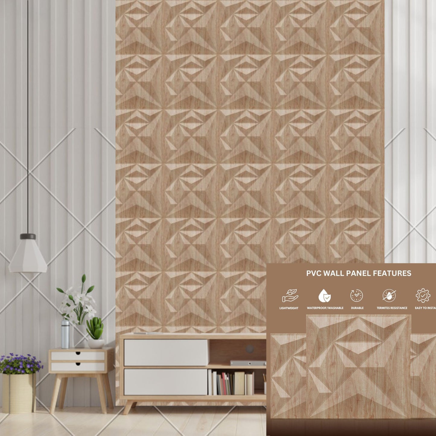 Beech wood Diamond Design 3D Wall Panel-3